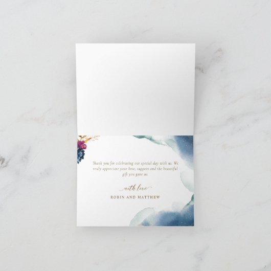 天エレガント的、神秘的な庭園の結婚式を折り畳んだ サンキューカード (内部)