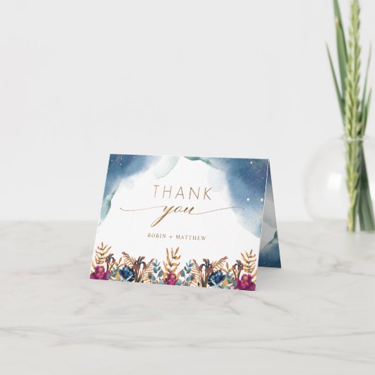 天エレガント的、神秘的な庭園の結婚式を折り畳んだ サンキューカード (正面)