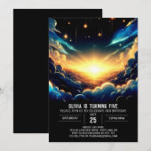 天エレガント線デジタル誕生日 招待状 (正面/裏面)