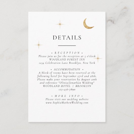 天エレガント金ゴールドムーンスターズ結婚の詳細 エンクロージャーカード (正面)