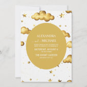 天エレガント金ゴールド月と星結婚の 招待状 (正面)