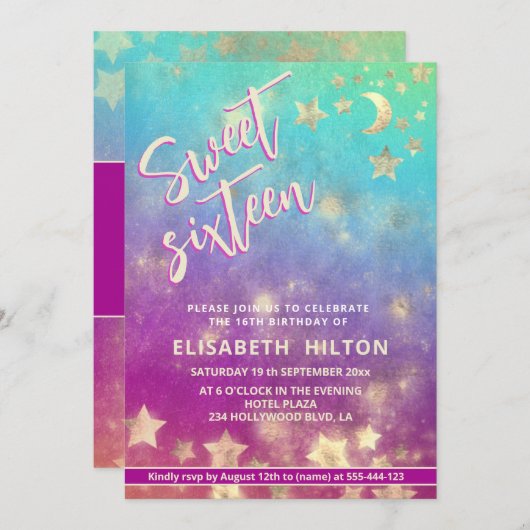 天クールモダン月と星の甘さ16 招待状 (正面/裏面)