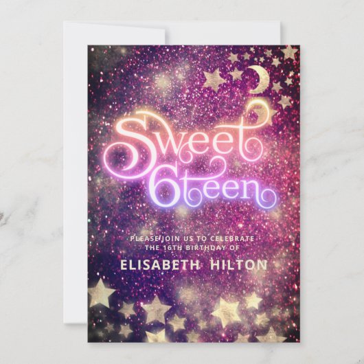 天クール月と星タイポグラフィ甘い16 招待状 (正面)