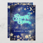 天クール月と星タイポグラフィ甘い16 招待状 (正面/裏面)