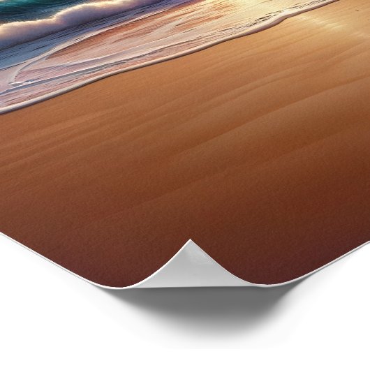 天サイケデリック夕日ビーチ風景 ポスター (角)