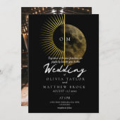 天モダンの太陽と月結婚の 招待状 (正面/裏面)