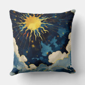 天モダンの太陽の星と青雲 クッション (裏面)