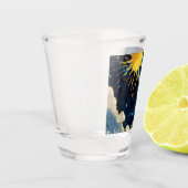 天モダンの太陽の星と青雲 ショットグラス (左)