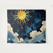 天モダンの太陽の星と青雲 タペストリー (正面(横))