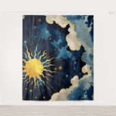 天モダンの太陽の星と青雲 タペストリー (正面)