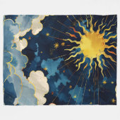 天モダンの太陽の星と青雲 フリースブランケット (正面(横))