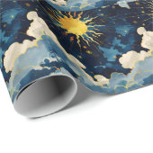 天モダンの太陽の星と青雲 ラッピングペーパー (ロールコーナー)