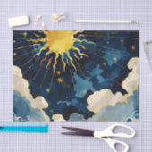 天モダンの太陽の星と青雲 薄葉紙 (クラフト)