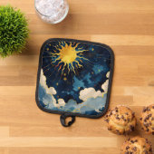 天モダンの太陽の星と青雲 鍋敷き (トップダウン)