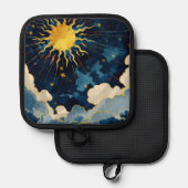 天モダンの太陽の星と青雲 鍋敷き (正面/裏面)