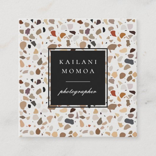 天モダン然地色テラゾパターン スクエア名刺 (正面)