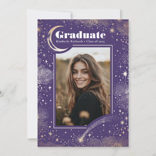 天モダン紫写真卒業 案内状 (正面)