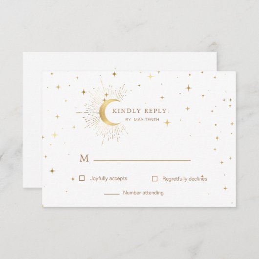 天三日月金ゴールドRSVP応答カード 出欠カード (正面/裏面)