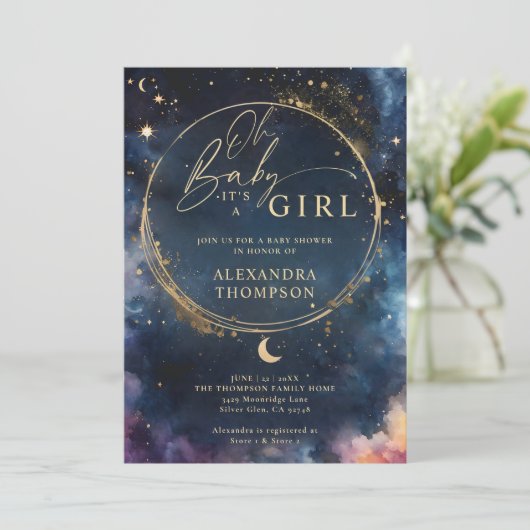 天上のギフト真夜中の青い赤エレガントちゃんシャワー 招待状 (スタンド正面)