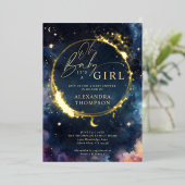 天上のギフト真夜中の青い赤エレガントちゃんシャワー 箔招待状 (立ち正面)