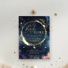 天上のギフト真夜中の青い赤エレガントちゃんシャワー 箔招待状