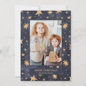 天上のクリスマス |青い写真の金ゴールド星 シーズンカード (正面)