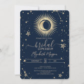 天上のゴールド太陽と月と星の結婚前夜パーティー 招待状 (正面)