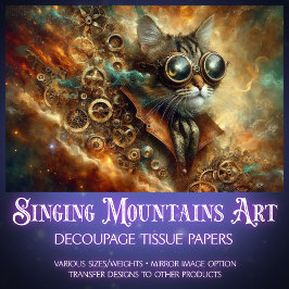 天上のステームパンク猫の時間の航海のデコパージュ 薄葉紙