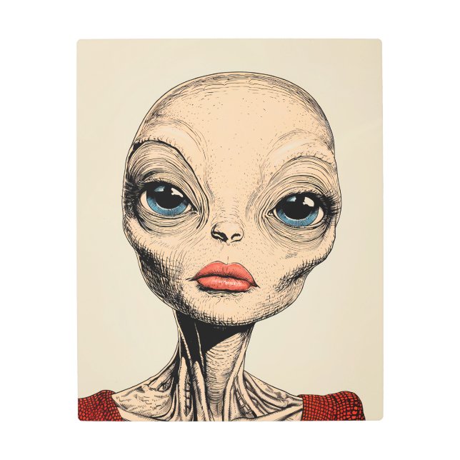 天上の優雅さ：レトロSci-Fiエイリアンポートレート メタルプリント (正面)