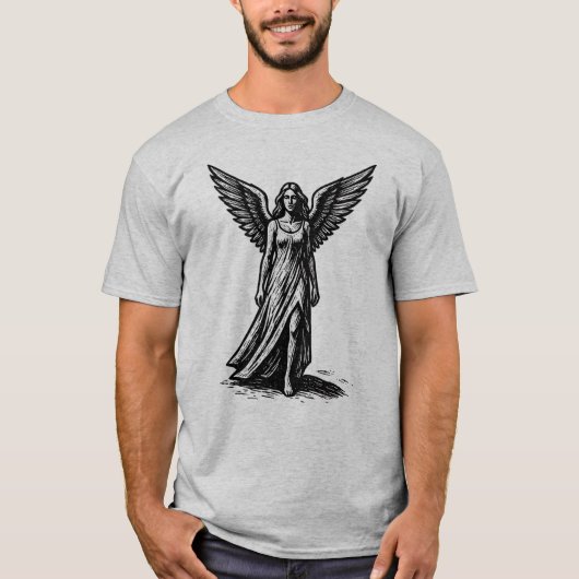 天上の天使の木版画アート Tシャツ (正面)