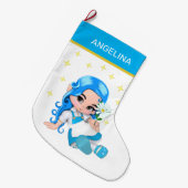 天上の妖精の少女と星々  ラージクリスマスストッキング (正面 (吊り時))
