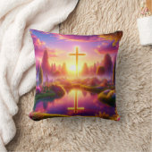 天上の熱帯庭園に臨むゴールデンクロス クッション (ブランケット)