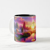 天上の熱帯庭園に臨むゴールデンクロス ツートーンマグカップ (正面左)