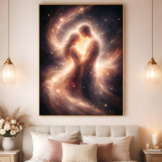天上の絆 – 抽象的な宇宙のカップルアート ポスター
