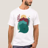 天上の親族の抽象的な顔、ボヘミアンな太陽と月のボタニカル Tシャツ (正面)