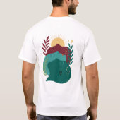 天上の親族の抽象的な顔、ボヘミアンな太陽と月のボタニカル Tシャツ (裏面)