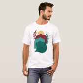 天上の親族の抽象的な顔、ボヘミアンな太陽と月のボタニカル Tシャツ (正面フル)