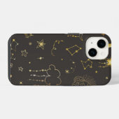 天上の金色の星、月と星座 iPhoneケース (裏面横)