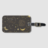天上の金色の星、月、星座 ラゲッジタグ (正面横)