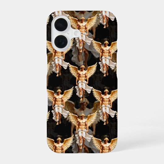 天上の黄金の天使柄デザイン iPhone 16ケース (裏面)