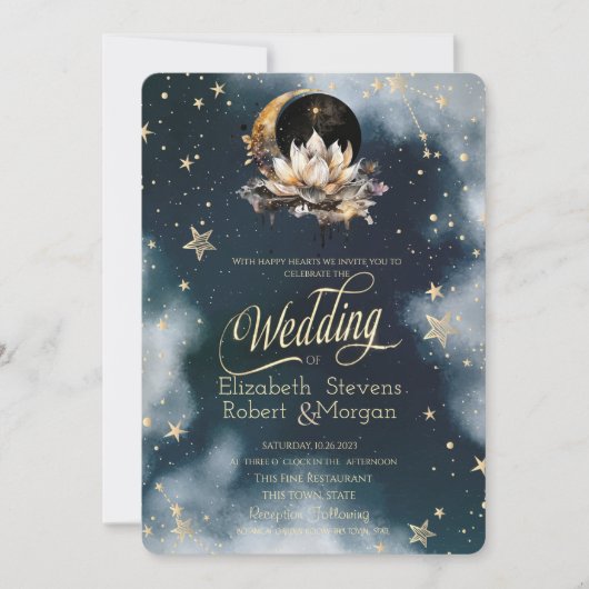天上の黄金の太陽、月、星たちよ、蓮の花の夜空よ 招待状 (正面)