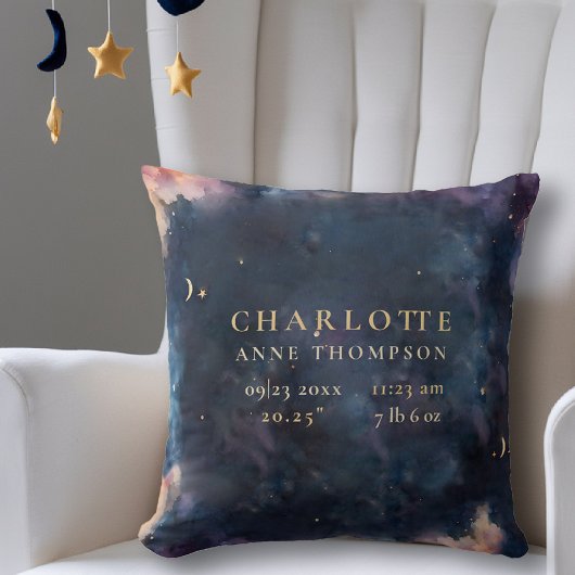 天上ギフト誕生統計Keepsake Navy子供部屋 クッション