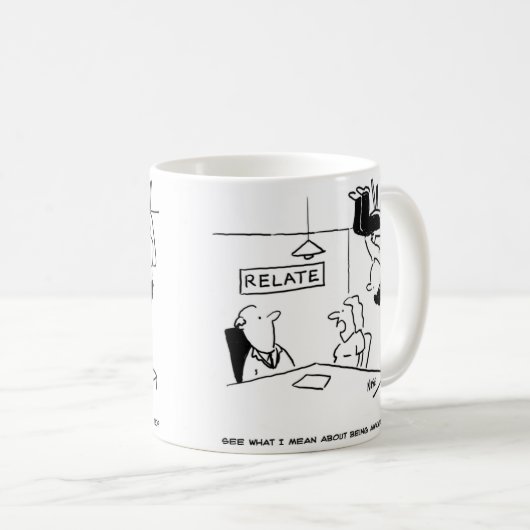 天井に座っている気まずい夫。おもしろい コーヒーマグカップ (正面右)