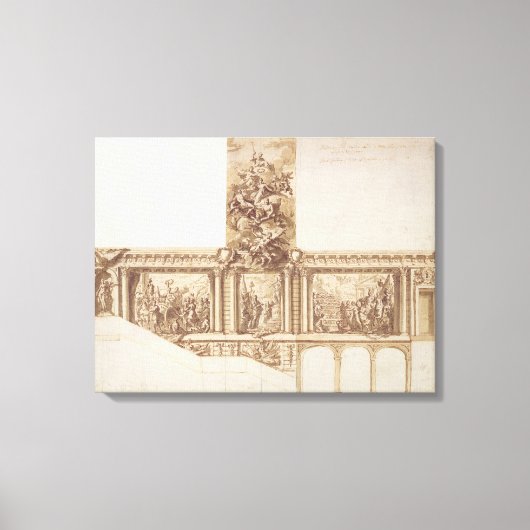 天井の壁と階段(ペン、茶色)のデザイン キャンバスプリント (正面)