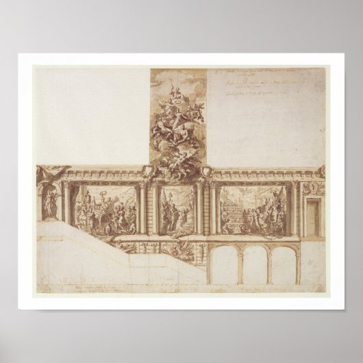 天井の壁と階段(ペン、茶色)のデザイン ポスター (正面)