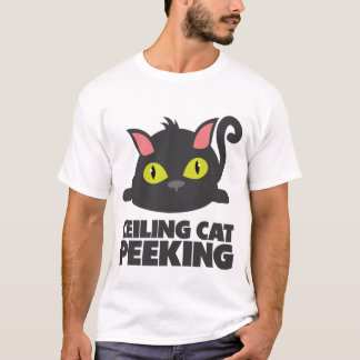 天井の猫が覗く面白いインターネットミームアート Tシャツ