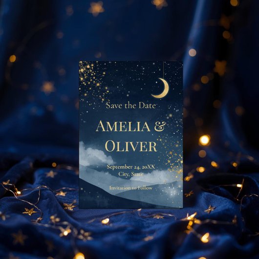 天体のお知らせ | ネイビー & ゴールドの星空 招待状