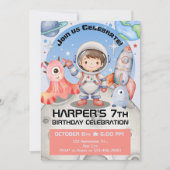 天体のお祝い：ライトブルーの宇宙飛行士 招待状 (正面)