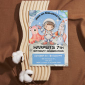 天体のお祝い：ライトブルーの宇宙飛行士 招待状