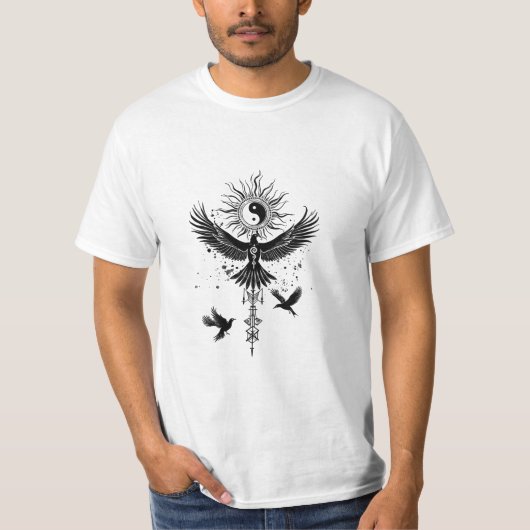 天体のカラス陰陽神秘的なトーテム Tシャツ (正面)
